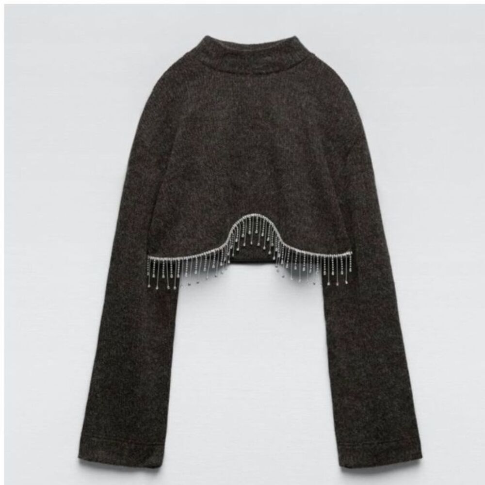 ZARA Jeweled Soft Cropped Sweater